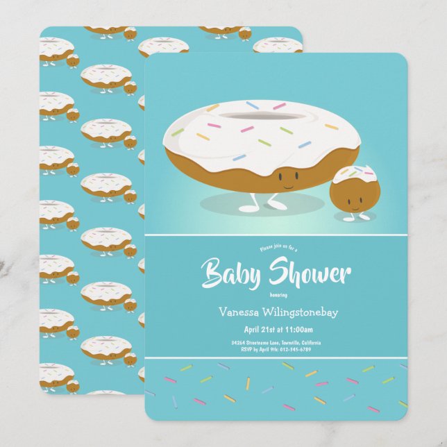 Donut Hole Sprinkles Cute Blue Baby Shower Invitation (Front/Back)
