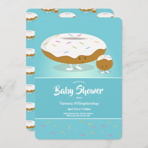 Donut Hole Sprinkles Cute Blue Baby Shower Invitation