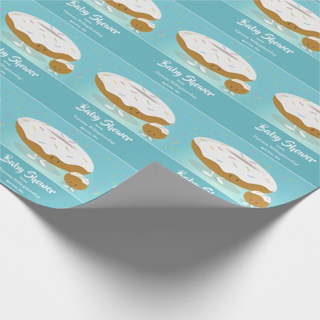 Donut Hole Sprinkles Food Blue Baby Shower Wrapping Paper (Corner)