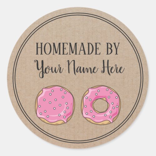 Donut Homemade By Vintage cute pink Craft Classic Round Sticker