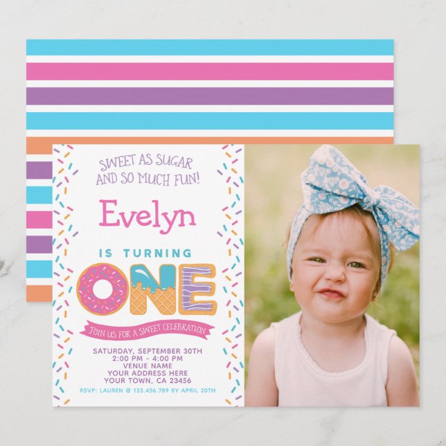 Donut Ice cream Cookie, Sweets Invitation W/ Photo (Front/Back)