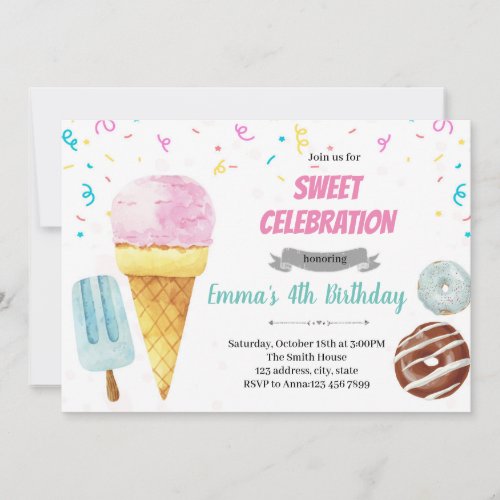 Donut ice cream party invitation