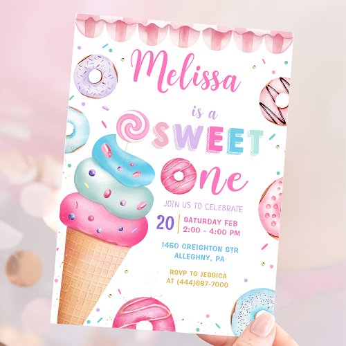 Donut Ice Cream Sweet One 1st Birthday Invitation