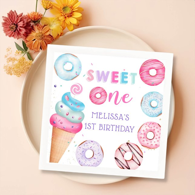 Donut Ice Cream Sweet One Birthday Party Napkins (Creator Uploaded)