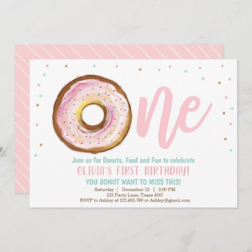 Donut Invitation One Girl 1st Birthday Party Sweet