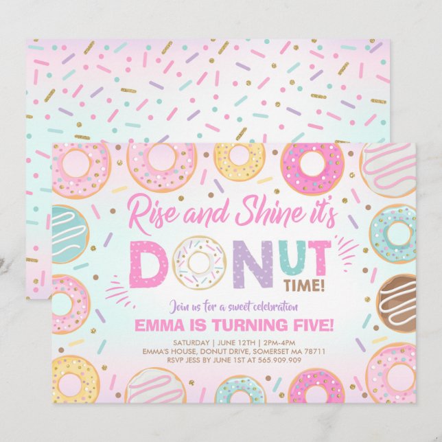 Donut Invitation Rise And Shine It's Donut Time (Front/Back)