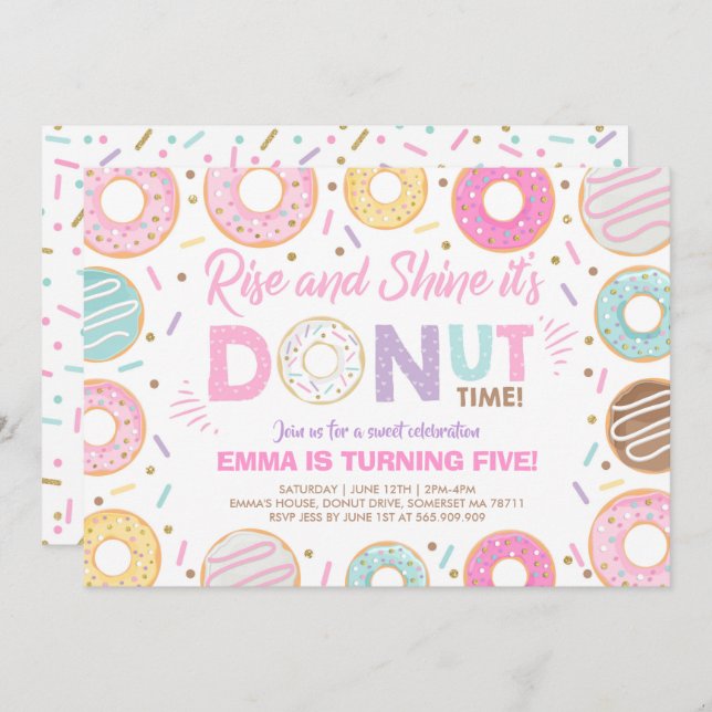 Donut Invitation Rise And Shine It's Donut Time (Front/Back)