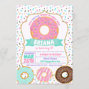 Donut Invitations, Pastel Gold Pink Donut Invites