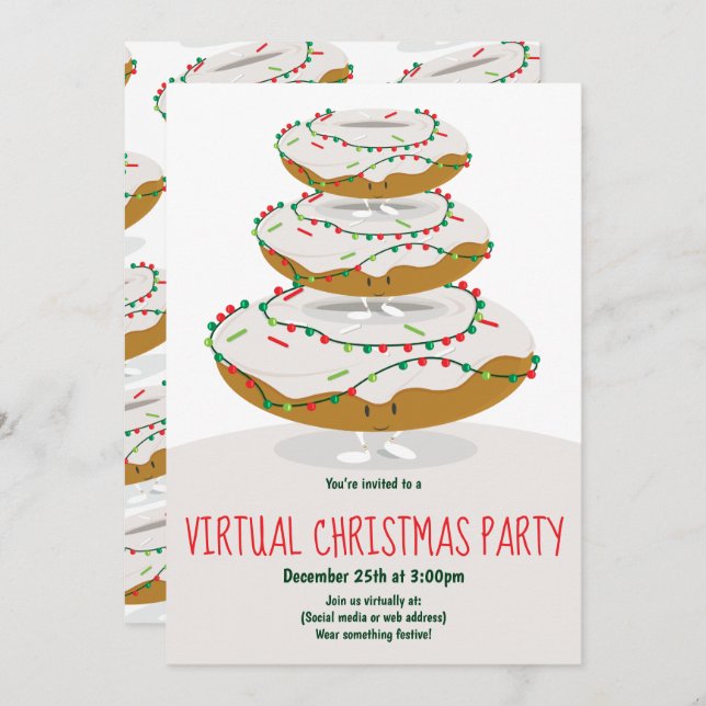 Donut Lights White Virtual Christmas Party Invitation (Front/Back)