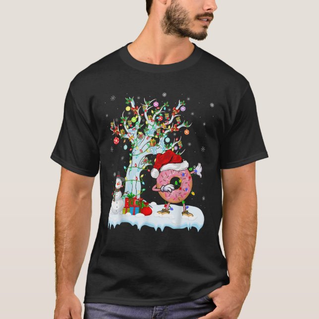 Donut Lights Xmas Tree Funny Dabbing Donut Christm T-Shirt (Front)