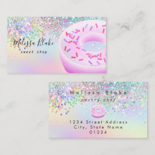 donut logo faux pastel glitter business card