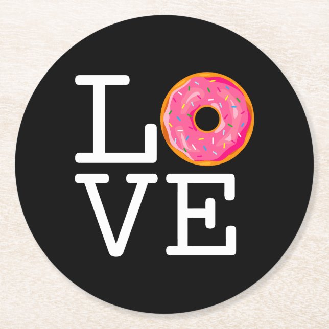 Donut Love Round Paper Coaster (Front)
