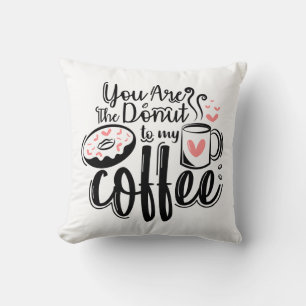 Donut Lover Coffee Black White Mr & Mrs. Wedding Throw Pillow