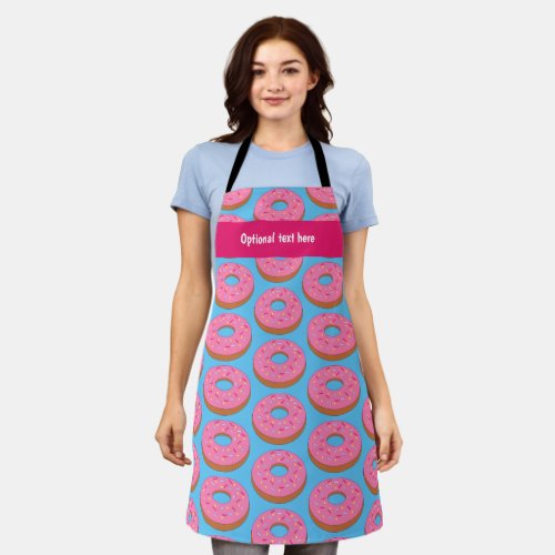Donut Lover  Pink Ring Graphic on Blue  Custom Apron
