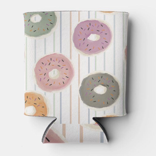 Donut Lover’s Pattern – Pastel Sprinkles & Stripes Can Cooler (Front)