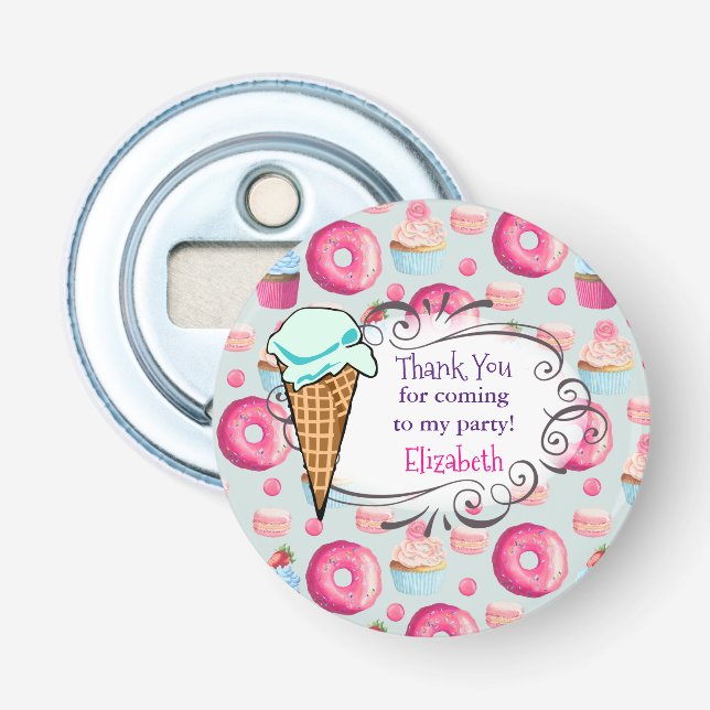 Donut Macaron Cupcake Birthday Favor Thank You Bottle Opener (Front)