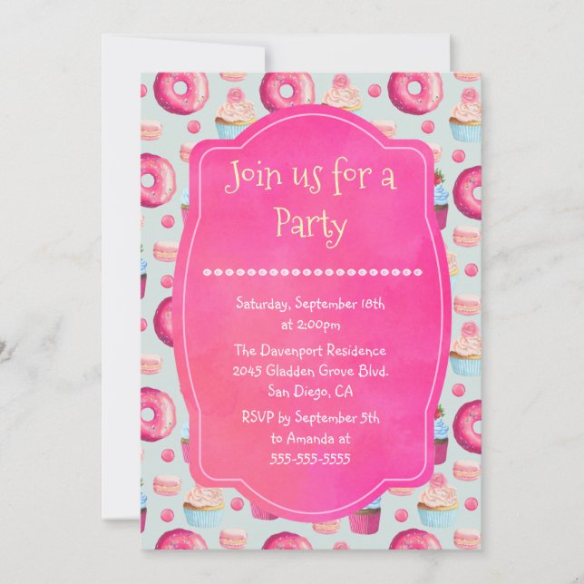 Donut Macarons And Cupcake Generic Party Invite (Front)