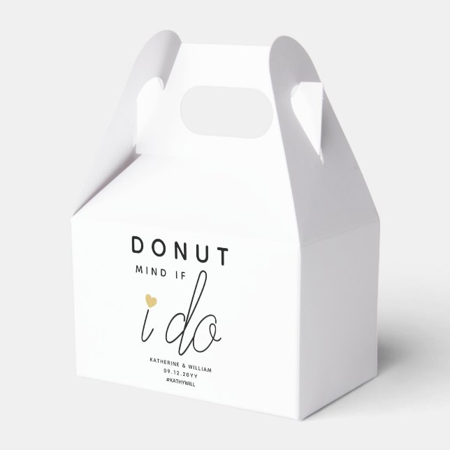 Donut Mind If I Do Gold Heart Wedding Favor Boxes (Front Side)