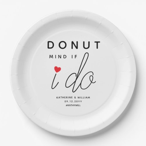 Donut Mind if I Do Red Heart Wedding Snack Paper Plates