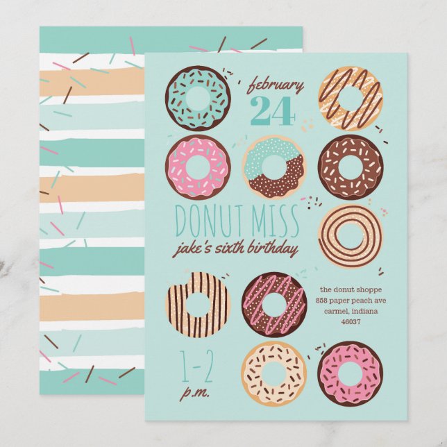 Donut Miss Boy's Donut Birthday Party Invitation (Front/Back)