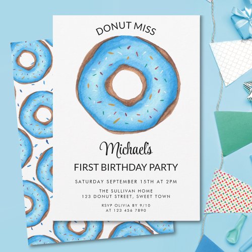 Donut Miss Boys First Birthday Party Invitation