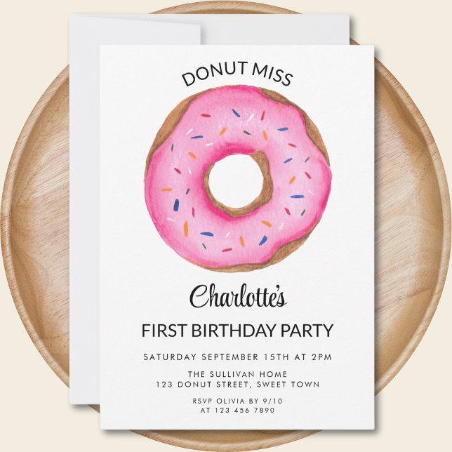 Donut Miss Girl's First Birthday Party Invitation (Creator Uploaded)
