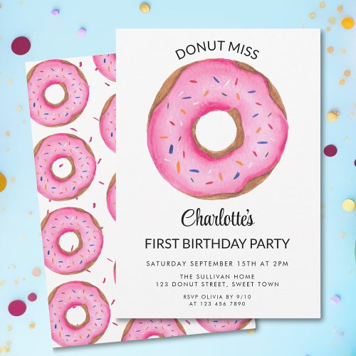 Donut Miss Girls First Birthday Party Invitation