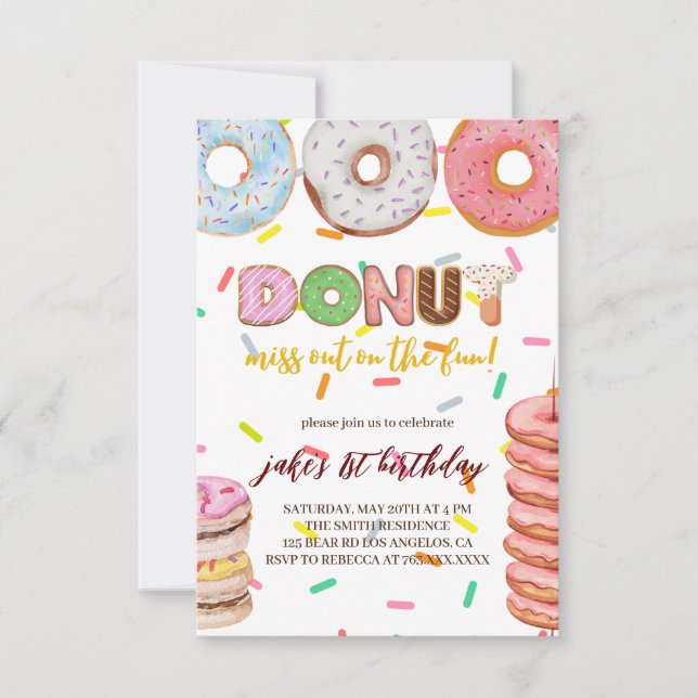 DoNut miss out o Birthday Party Invitation  (Front)