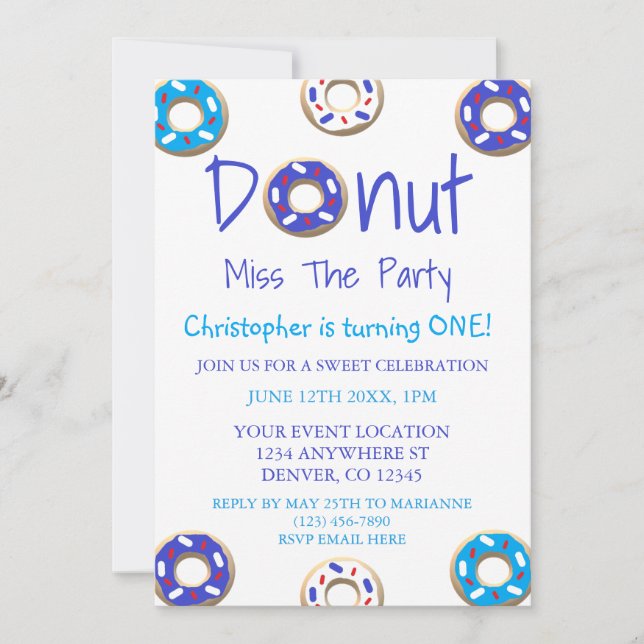 Donut Miss The Party 1st Birthday Invitation (Front)