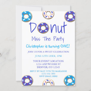 Donut Miss The Party 1st Birthday Invitation