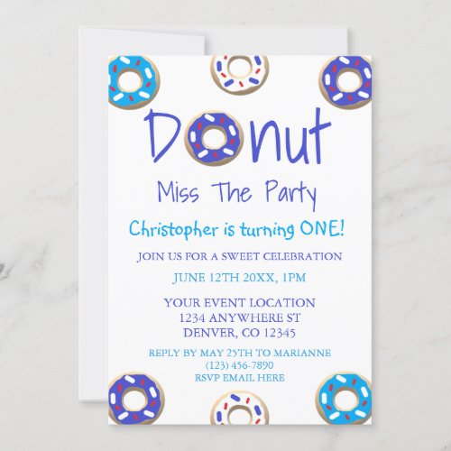 Donut Miss The Party 1st Birthday Invitation