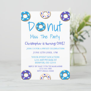 Donut Miss The Party 1st Birthday Invitation