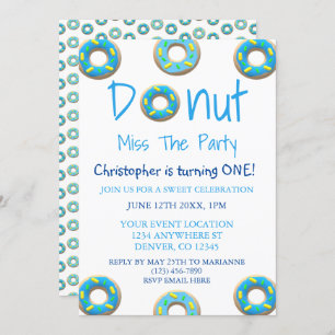 Donut Miss The Party 1st Birthday Invitation