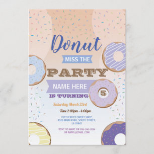 Donut Miss The Party Birthday Doughnut Blue Cake Invitation