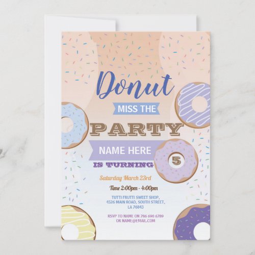 Donut Miss The Party Birthday Doughnut Blue Cake Invitation