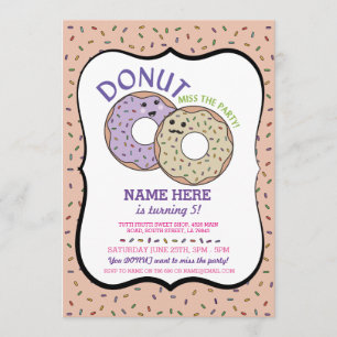 Donut Miss The Party Birthday Invite Donut Pink