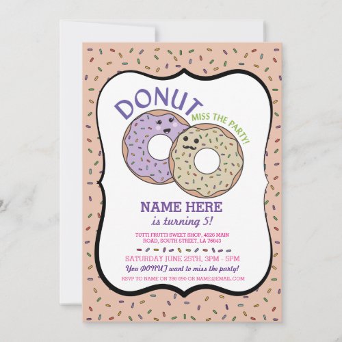 Donut Miss The Party Birthday Invite Donut Pink