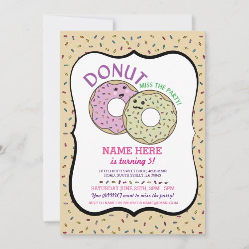 Donut Miss The Party Birthday Invite Donut Pink