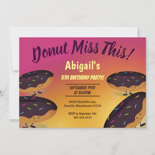 Donut Miss This chocolate frosted donut birthday Invitation
