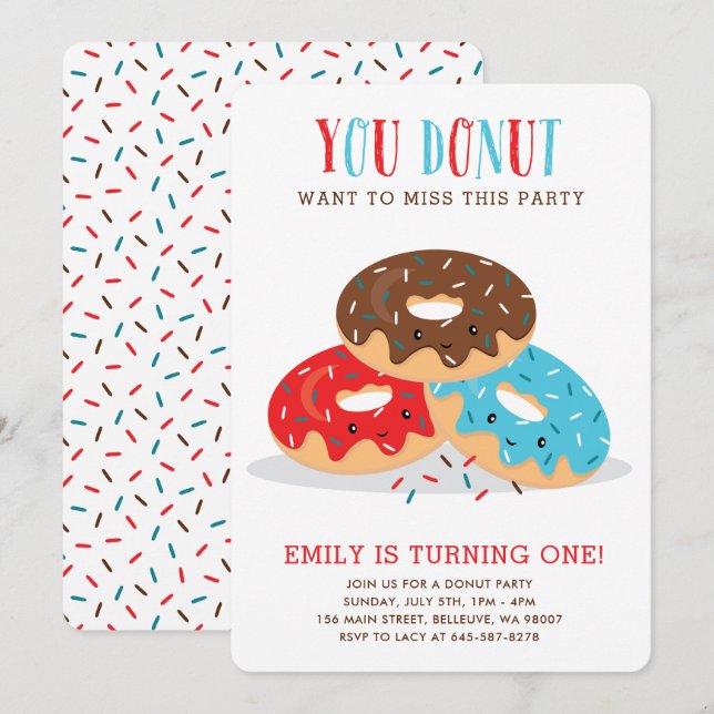 Donut Miss This Fun Birthday party invitation (Front/Back)