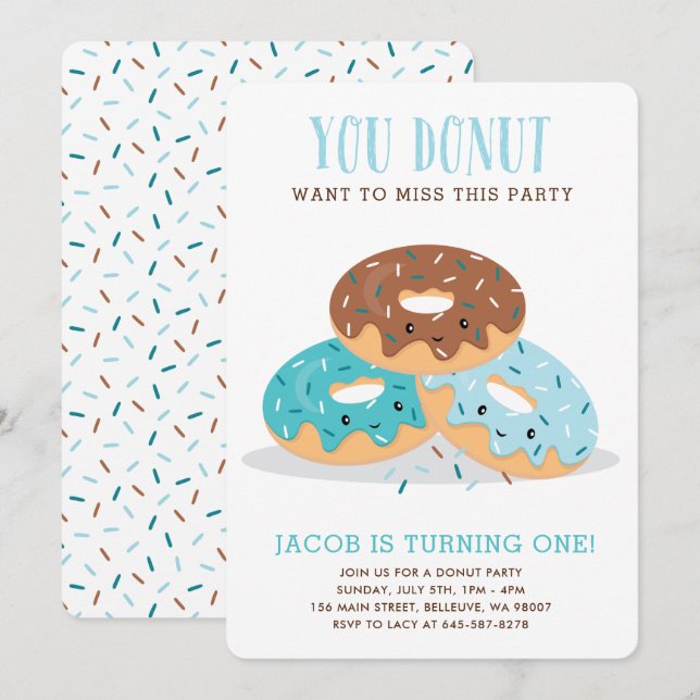 Donut Miss This Fun Birthday party invitation Blue (Front/Back)