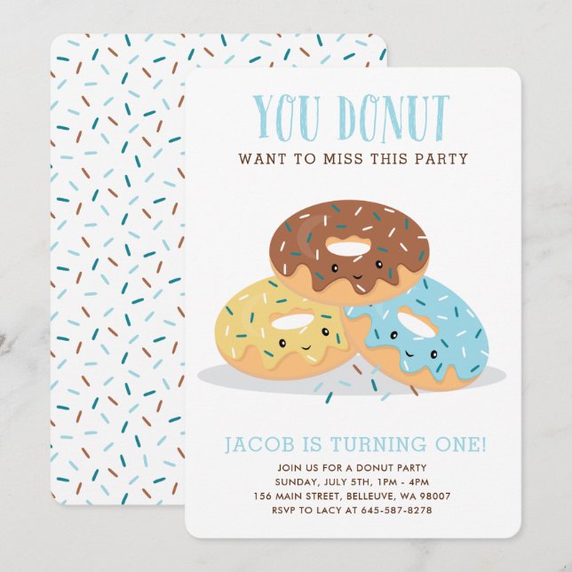Donut Miss This Fun Birthday party invitation Mist (Front/Back)