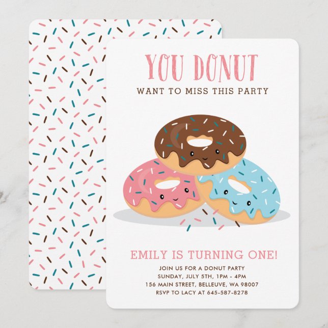 Donut Miss This Fun Birthday party invitation pink (Front/Back)