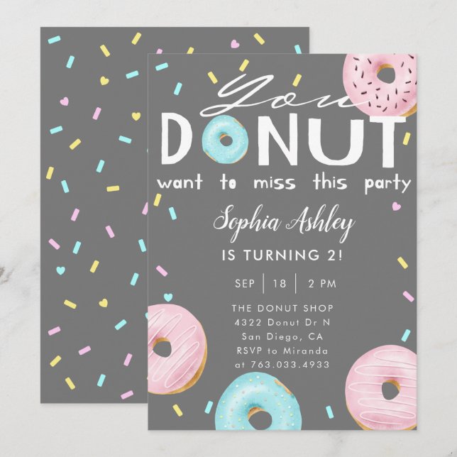 Donut Miss This Party Birthday Invitation (Front/Back)