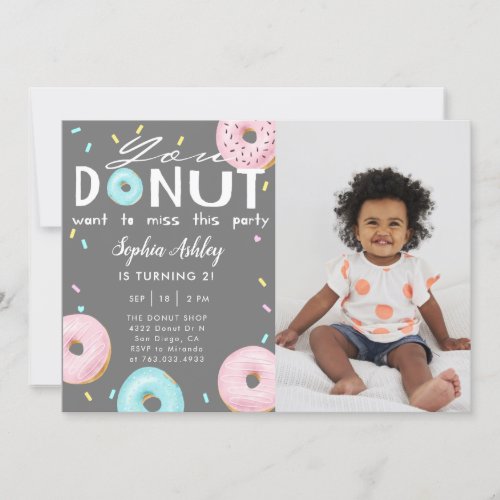 DONUT miss this party birthday photo Invitation