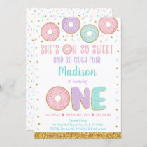 Donut Oh So Sweet Pink Gold First Birthday Invitation