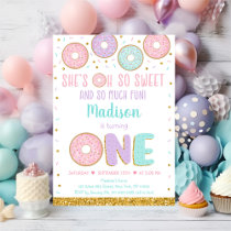 Donut Oh So Sweet Pink Gold First Birthday Invitation