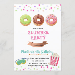 Donut pajamas birthday theme invitation