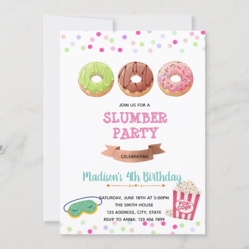 Donut pajamas birthday theme invitation