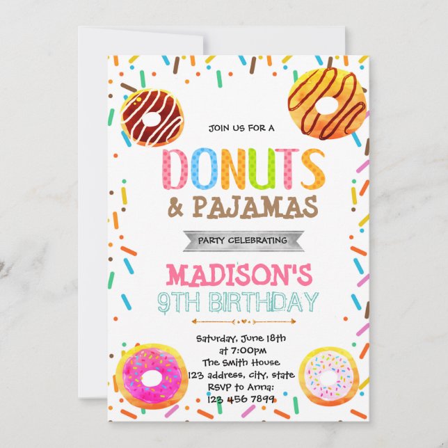 Donut pajamas party invitation (Front)